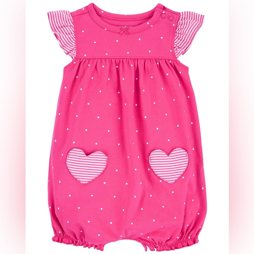 NWT Carter’s Baby Heart Pocket Cotton Romper Size 6months